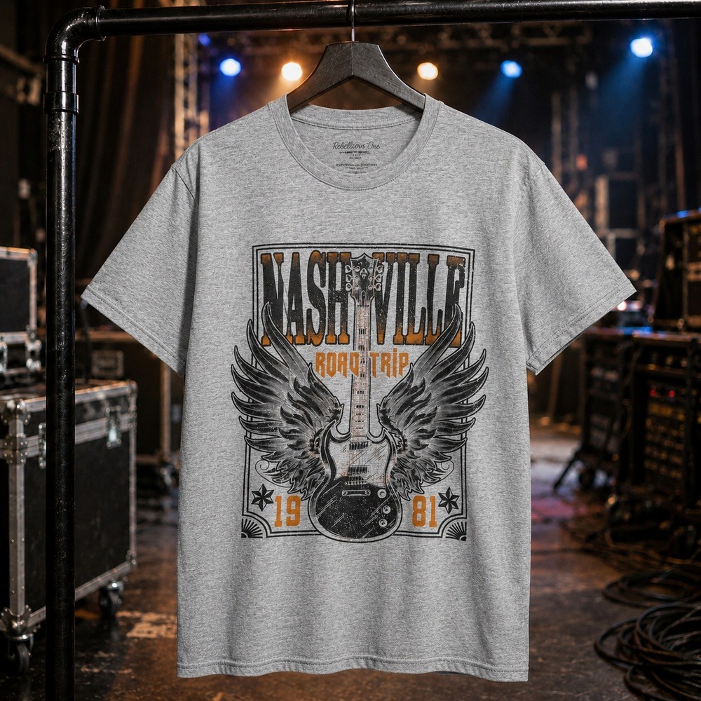 Rebellious One Nashville Road Trip Tee Grey Large Biker Grunge Streetwear
